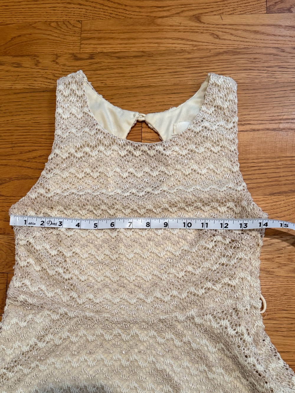 Sans Souci Cream Crochet Lace Fit & Flare Dress Size Large Juniors Boho Romantic - Picture 6 of 10